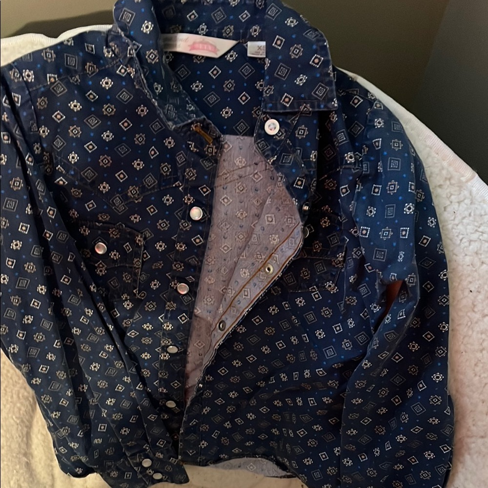 Blue Patterned Button-Up Shirt